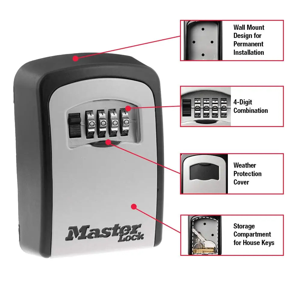 Master Lock Key Storage Box Stainless Steel Wall Mount Outdoor Lock Box for House Keys Key Safe with Combination Lock Large