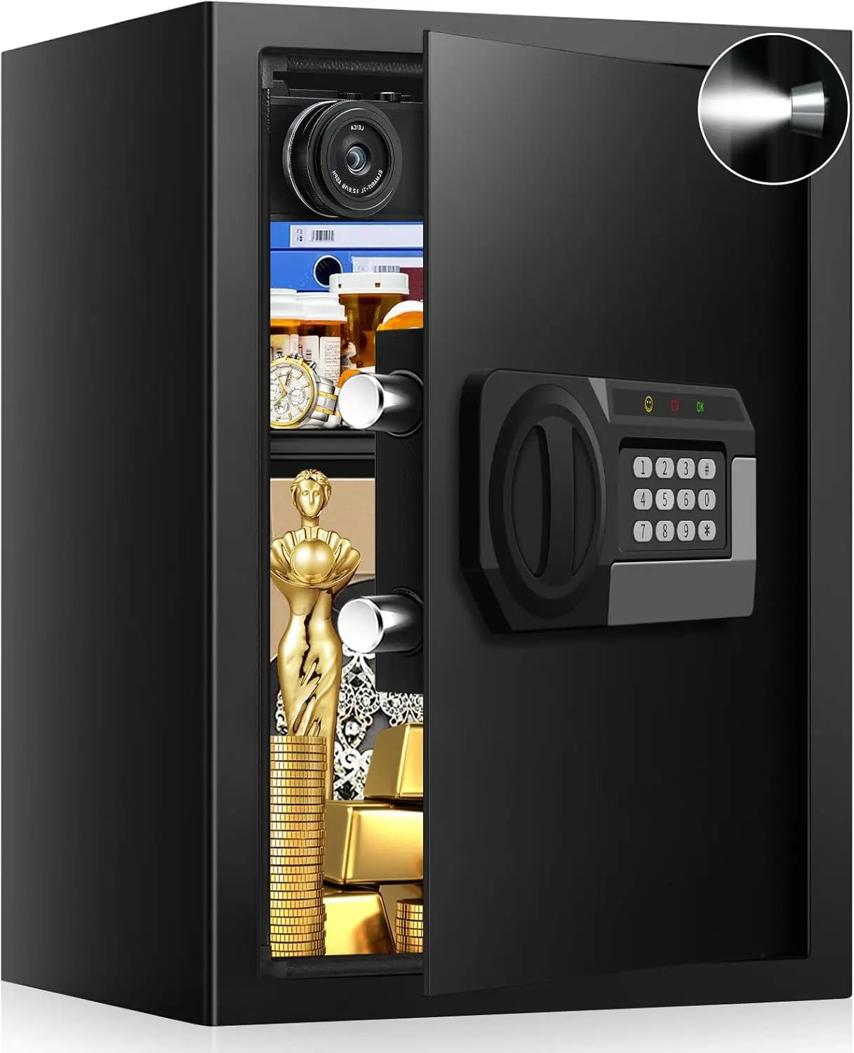 3.1 Cub Fire proof Safe for Home Documents, Anti-theft Fireproof Safe Box with Programmable Keypad, Spare Keys and Removable She