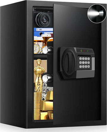 3.1 Cub Fire proof Safe for Home Documents, Anti-theft Fireproof Safe Box with Programmable Keypad, Spare Keys and Removable She