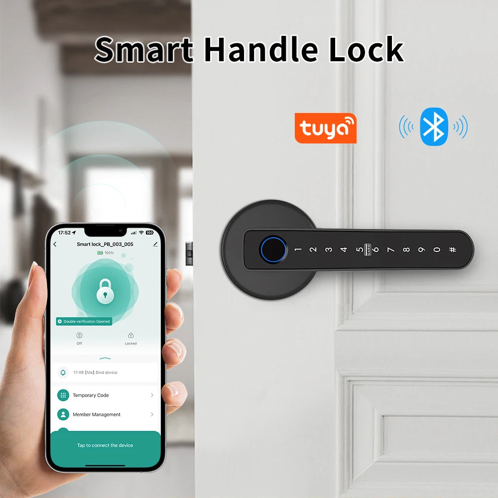 MIUCDA Bluetooth Smart Handle Lock,Tuya Fingerprint Door Lock Home Security Lock.