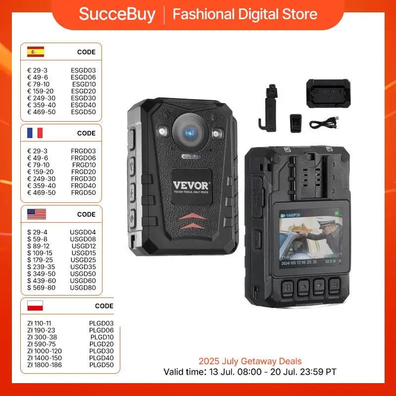 VEVOR 1440P HD Police Body Camera 128GB with Audio Video, 2.0" LCD, Infrared Night Vision, Waterproof GPS for Law Enforcement