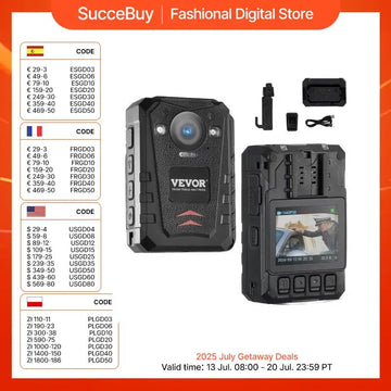 VEVOR 1440P HD Police Body Camera 128GB with Audio Video, 2.0" LCD, Infrared Night Vision, Waterproof GPS for Law Enforcement
