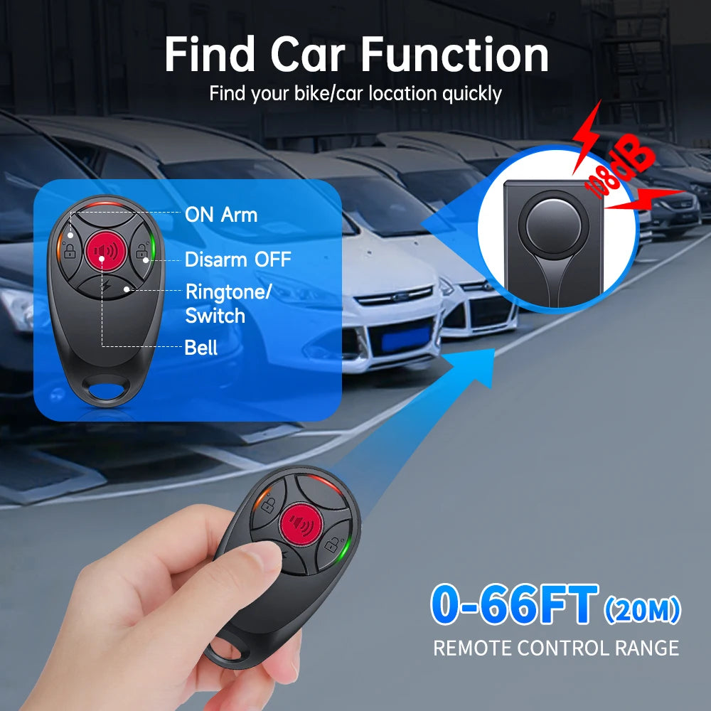 Wireless Car Vibration Alarm With Light 108dB Loud Car Door And Window Anti Theft Alarm Bike Motorcycle Security Alarm
