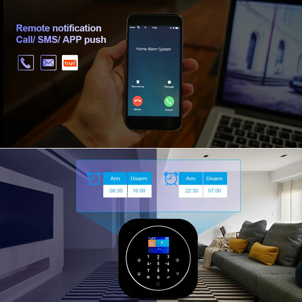 KERUI GSM/WiFi Alarm System Complete Set with Alarm Siren Home Alarm System with Window Door Sensor Motion Sensor Tuya Smart G12