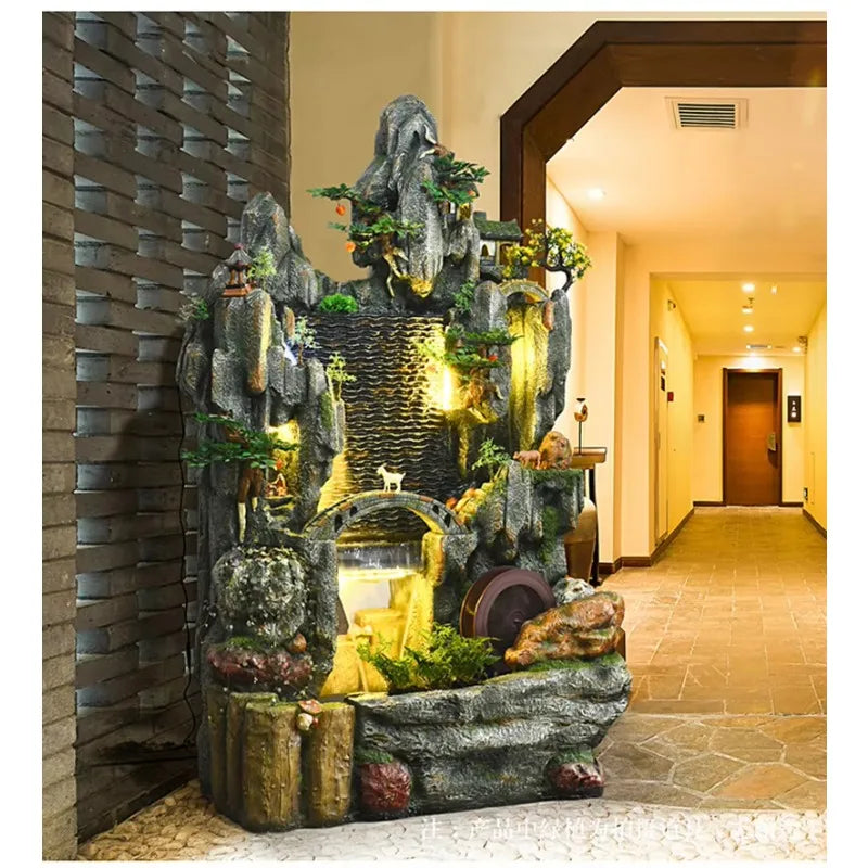 Large Resin with LED Lights for Garden Home Decoration Creative Indoor Ornament Waterfall Fountain