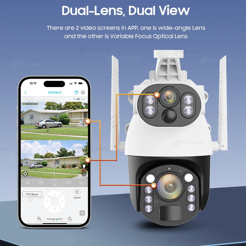 4G SIM Solar Energy Surveillance Camera 4K 50X Zoom Dual Lens Outdoor 10MP Wifi security PTZ Humanoid Tracking CCTV IP Cameras