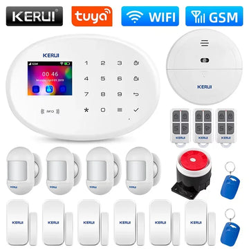 KERUI Home Security Protection WIFI GSM Alarm System Kit W202 Tuya Smart Support Alexa with Door Opening Sensor Motion Detector