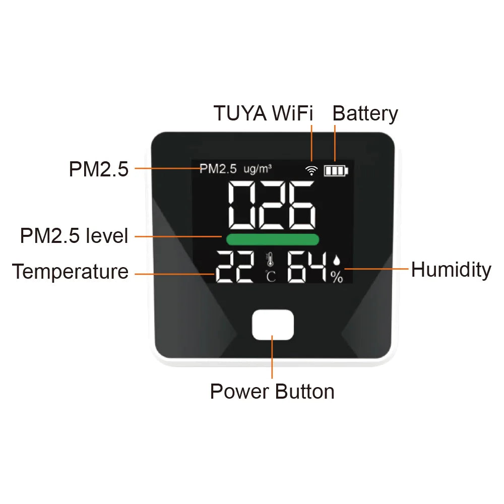 PM2.5 Air Quality Monitor High Precision Temp Humidity PM2.5 Laser Sensor Monitor Tuya-WIFI Connection Indoor PM2.5 Gas Detector