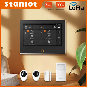 Staniot LoRa Version 7 inch Security Alarm System WiFi 4G Tuya Smart Home Burglar Kit 500m Transmission Distance Built-in Siren