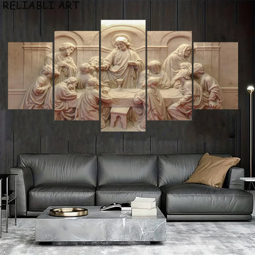 The Last Supper Poster and Prints Famous Painting Portrait Canvas Painting 5 Panels Wall Art For Living Home Room Decor No Frame