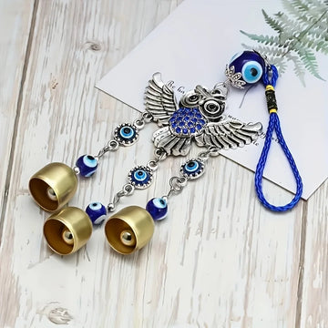 1pc blue eye spread wing owl bell wind chime for outdoor courtyard corridor window lattice wall car decoration birthday gift