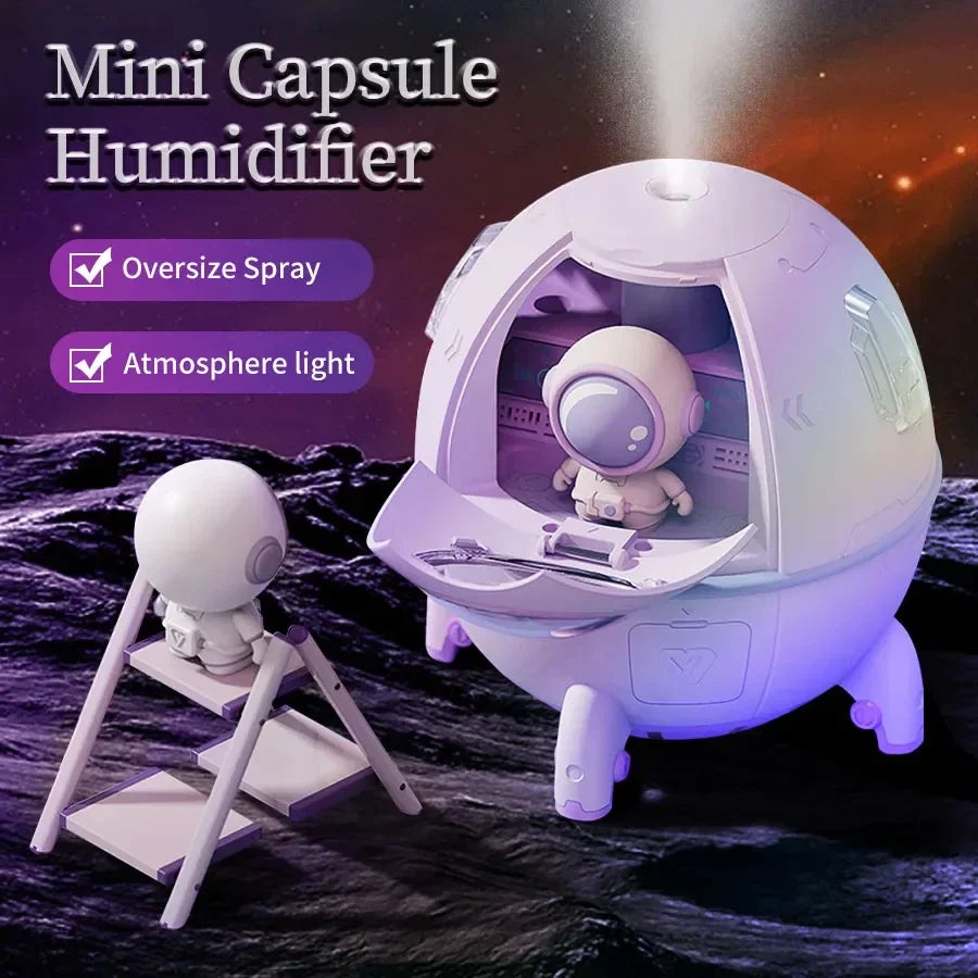 220mL Space Capsule Air Humidifier USB Plug Cool Mist Maker Aromatherapy Water Essentials Oil Diffuser 7 Colors Atmosphere Light
