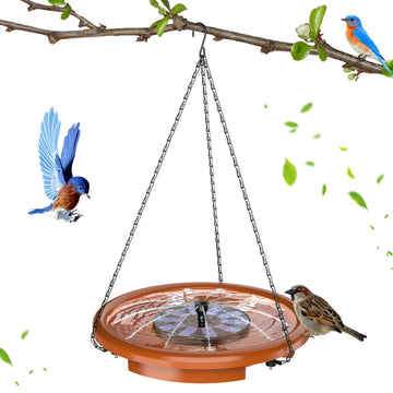 12 Inch Bird feeder Hanging Bird Bath with fountain Outdoor Bird Drinking Bird Tray with Hook and Chain for Garden Yard Patio