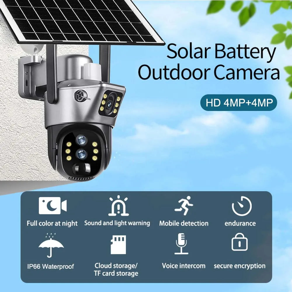 6K 12MP WiFi Solar Camera 10X Zoom Three Lens Outdoor PTZ Video Surveillance Human Detection Security Protection Smart CCTV Cam