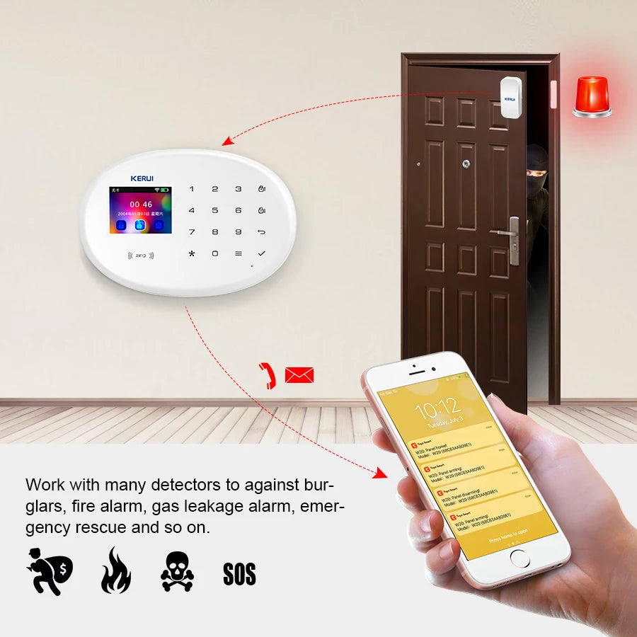KERUI W202 Tuya WIFI Wireless Alarm System for Home Burglar Security 433MHz GSM Alarm House App Control with ALexa