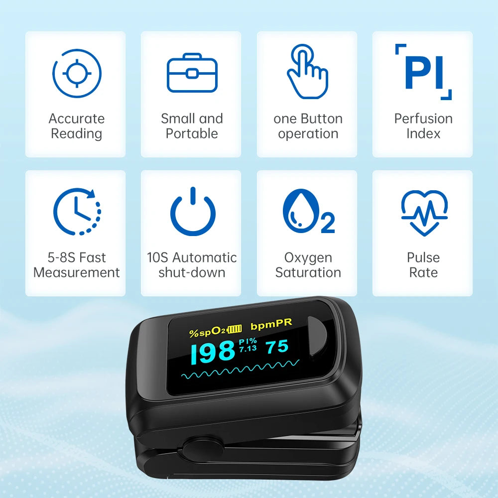 HealthTree Medical Finger Pulse Oximeter Blood Oxygen Saturation Heart Rate Meter OLED Oximetro SpO2 PI PR Monitor Adult Child