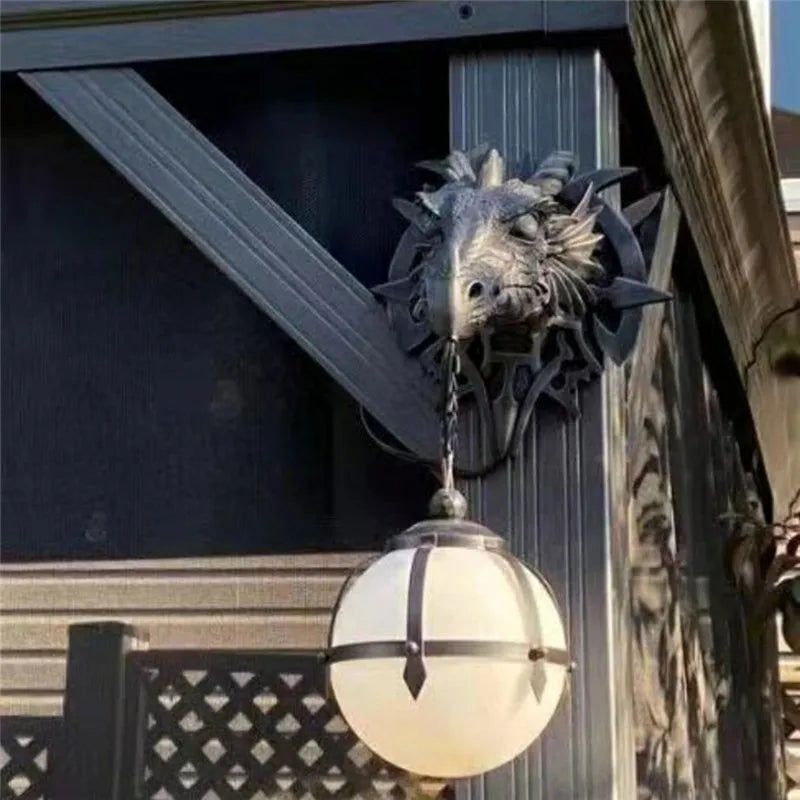 LED Dinosaur Hanging Lamp Lantern Industrial Style Resin Dragon Head Crafts Pendent Lamp Halloween Decoration Wall Decoration