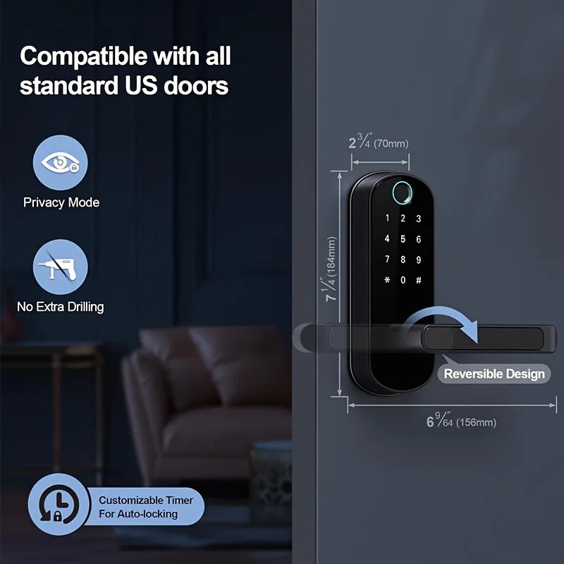 CIEPOJIT Smart Door Handle Lock with Keypad: Fingerprint Lock - Keyless Entry Door Lock for Front Door - Digital Door Lock