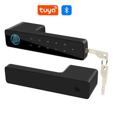Smart Fingerprint Door Handle Lock with Tuya App  Channel Mute Interior Design for Bedroom Bathroom Three-Bar Magnetic Suction