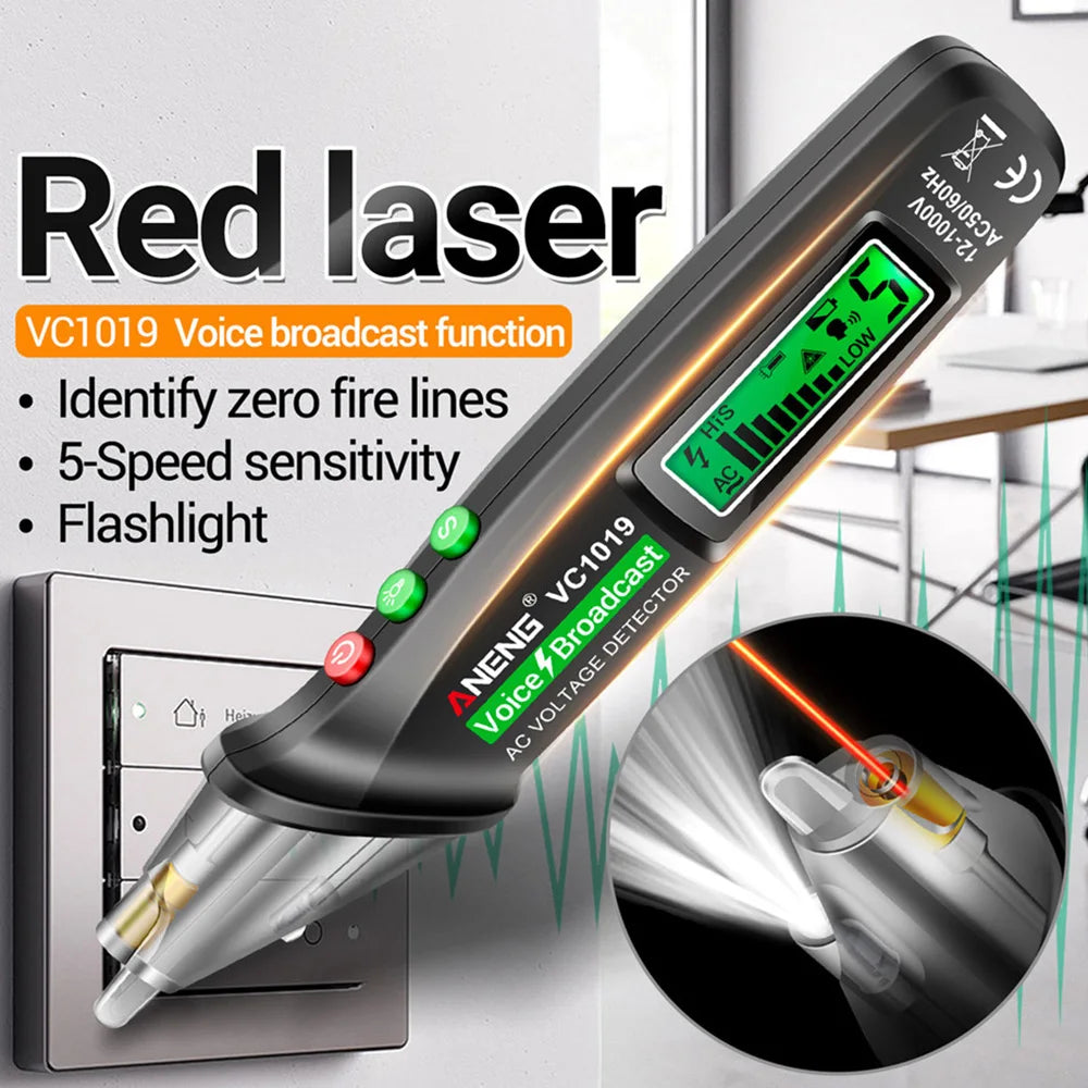 ANENG VC1019 Intelligent Voice Broadcast Tester Pen 12V-1000V Infrared Sensor Positioning Voltage Tester Electric Wire Detector