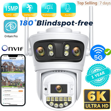 Outdoor Auto Tracking Camera with Multi Screens,15MP, 6K, 5X Digital Zoom, PTZ Security Protection, CCTV Surveillance, O-Kam Pro
