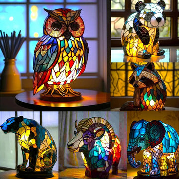 Owl Panda Elephant Leopard Cat Figurine LED Night Light Creative Resin Animal Statue for Home Tabletop Decoration Sculpture Gift