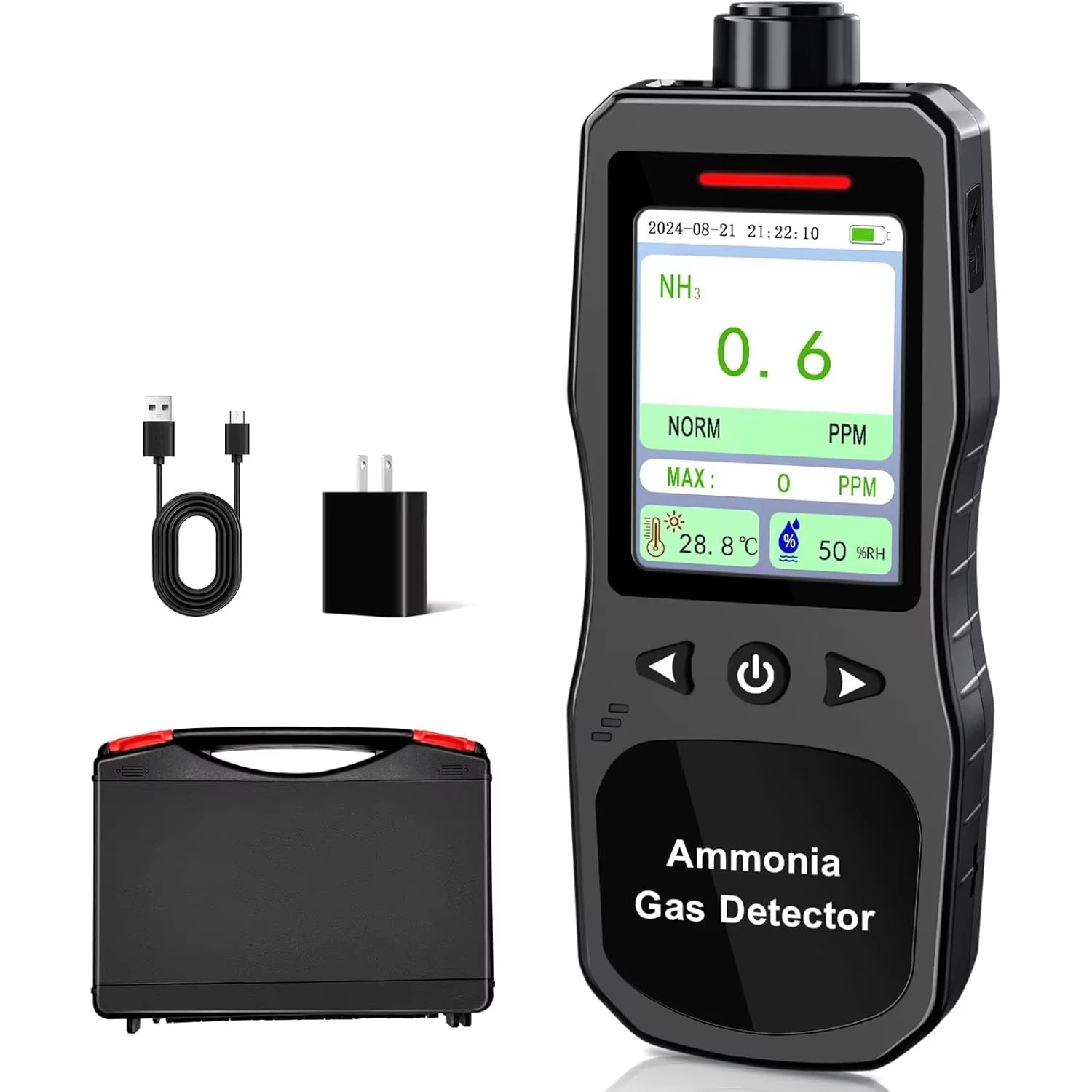 Portable Ammonia Gas Detector,0-200 PPM Rechargeable Ammonia Gas Monitor,Digital Air Quality NH3 Gas Meter with Temperature