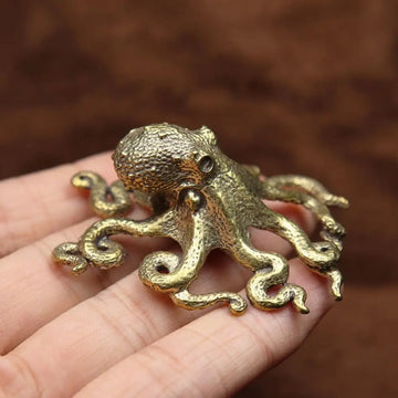 Brass Octopus Home Decoration Antique Copper Animal Figurines Miniatures Desk Ornament Accessories Creative Table Tea Pets Craft