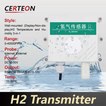 Wall Mounted H2 Sensor Hydrogen Gas Detector RS485 Transmitter with Temperature Humidity Monitor for Industrial Safety Alarm