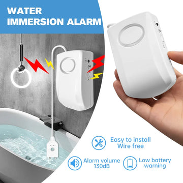 Household Water Detector Alarm, 130Db Water Leakage Sensor Flood Overflow Alarm, Simple Installation (Battery Not Included)