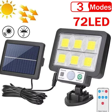 Solar LED Lights Outdoor Waterproof Motion Sensor 3 Modes 72COB Solar Flood Wall Lamp Street Garden Porch Garage Light