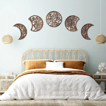 Wooden Moon Phase Wall Art Nordic Style Handmade Hanging Decor for Home Living Room Bedroom