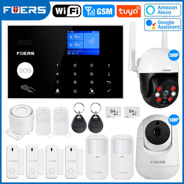FUERS Tuya Smart WIFI GSM Alarm System Wireless Home Burglar Security Alarm System Control Siren Motion Detector Smoke Sensor