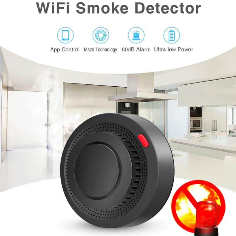 WiFi Fire Protection Smoke Sensor Alarm Detector Smart Life app and Tuya Smart app Control work with Alexa and Google assistant