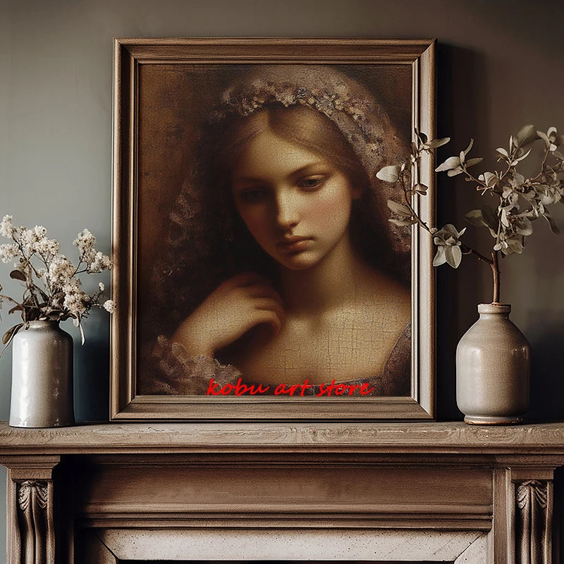 Antique Woman Moody Portrait Canvas Painting Vintage Female Posters and Prints Wall Art Pictures for Living Room Home Decor