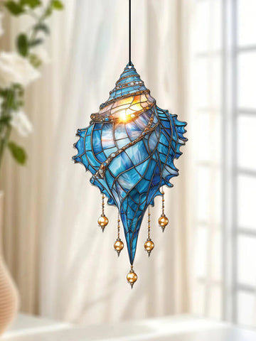 Blue Acrylic Conch Shell Suncatcher Hanging Ornaments Coastal Beach House Window Sun Catcher Garden Pendant Bedroom Decorations