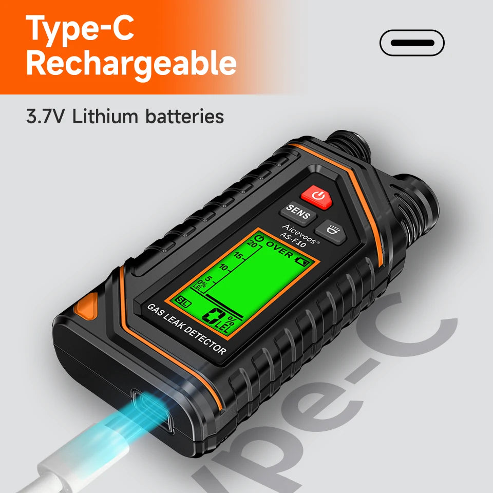 Aicevoos Rechargeable Digital Display Combustible Gas Leak Detector Gas Alarm High-Sensitivity Natural Gas Tester Methane