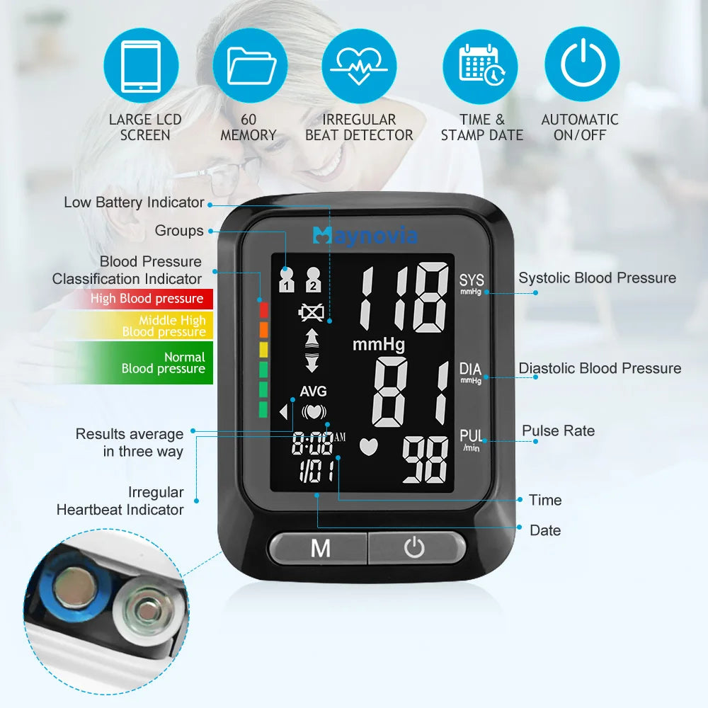 Sejoy Sphygmomanometer  LCD Screen Portable Digital Wrist Blood Pressure Monitor Health Care Medical Heart Rate Pulse Meter