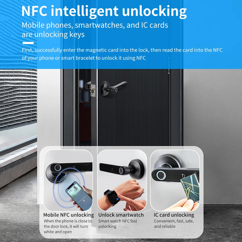 Tuya Bluetooth Smart Door Lock, Fingerprint Lock, Password Digital Lock Handle Multiple Unlocking Methods Wifi Gateway Optional