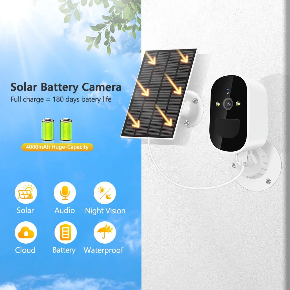 Outdoor Wireless Solar Wifi Camera Full HD 1080P Security CCTV IP Camera with Audio And 4000mAh Rechargeable Battery