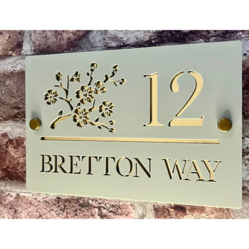 House Number Sign Acrylic Modern Door Number & Road Name Plaque Custom Address Sign for New Home Or First Home Gift Blossom Flor