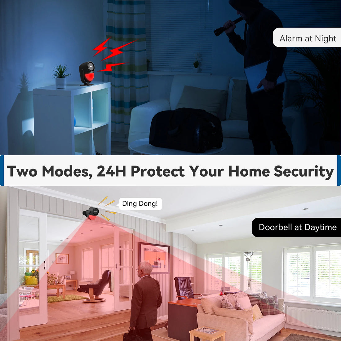 CPVAN PIR Infrared Motion Detector Alarm 120 high decibel Home burglar Alarm Motion Sensor with remote control and Door Sensor