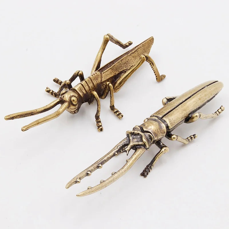 Antique Bronze 5 Styles Beetles Miniature Figurines Desktop Decorations Pure Brass Insect Tea Pets Ornament Home Decor Accessory