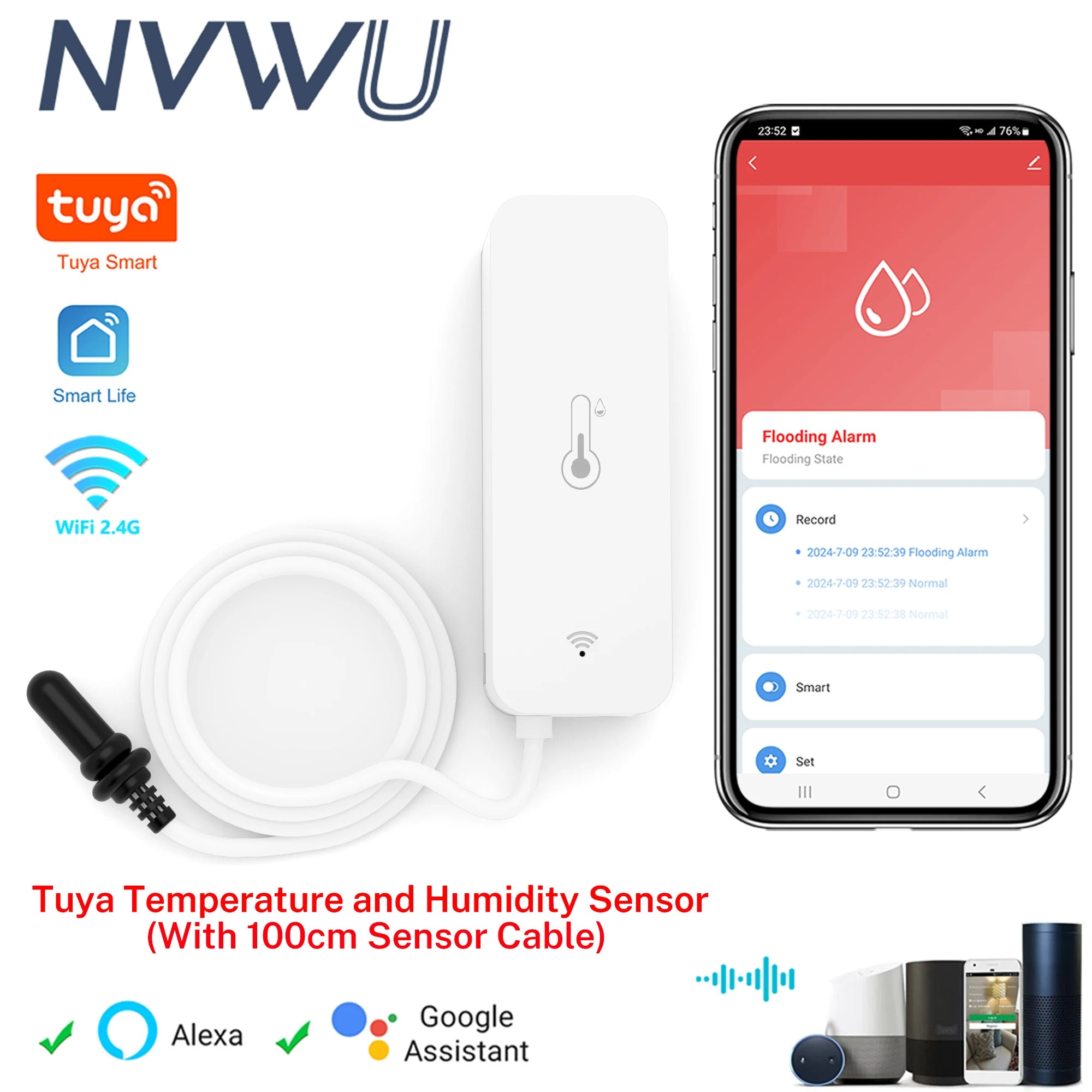Tuya WiFi Temperature Humidity Sensor With External Probe for Smart Home Hygrometer APP Monitoring For Plants Aquarium Winery