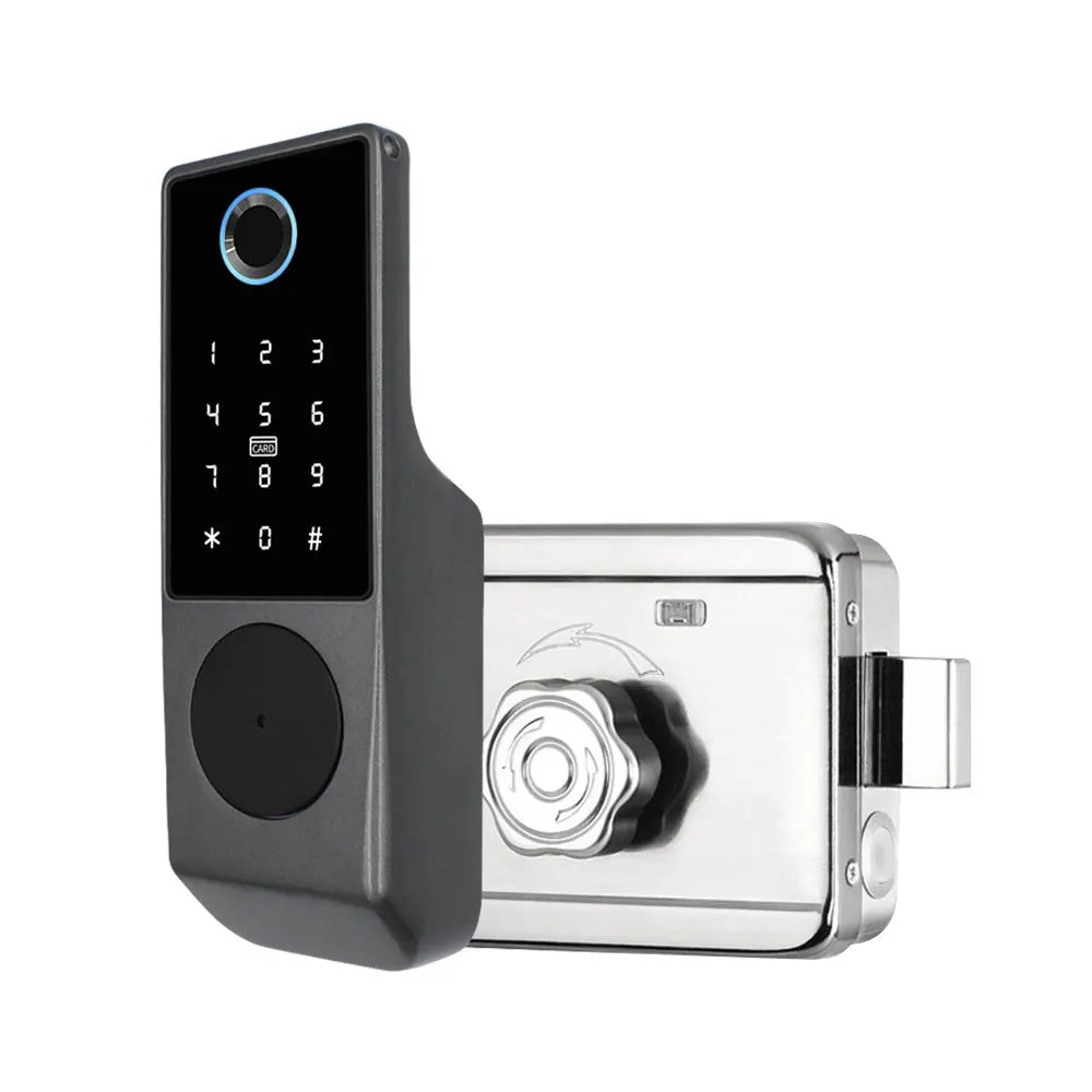 Waterproof Tuya Smart Double Side Fingerprint Lock Keyless Entry Motor Rim Door Lock 2.4G Wifi Remote Control with Alexa Echo