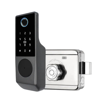 Waterproof Tuya Smart Double Side Fingerprint Lock Keyless Entry Motor Rim Door Lock 2.4G Wifi Remote Control with Alexa Echo