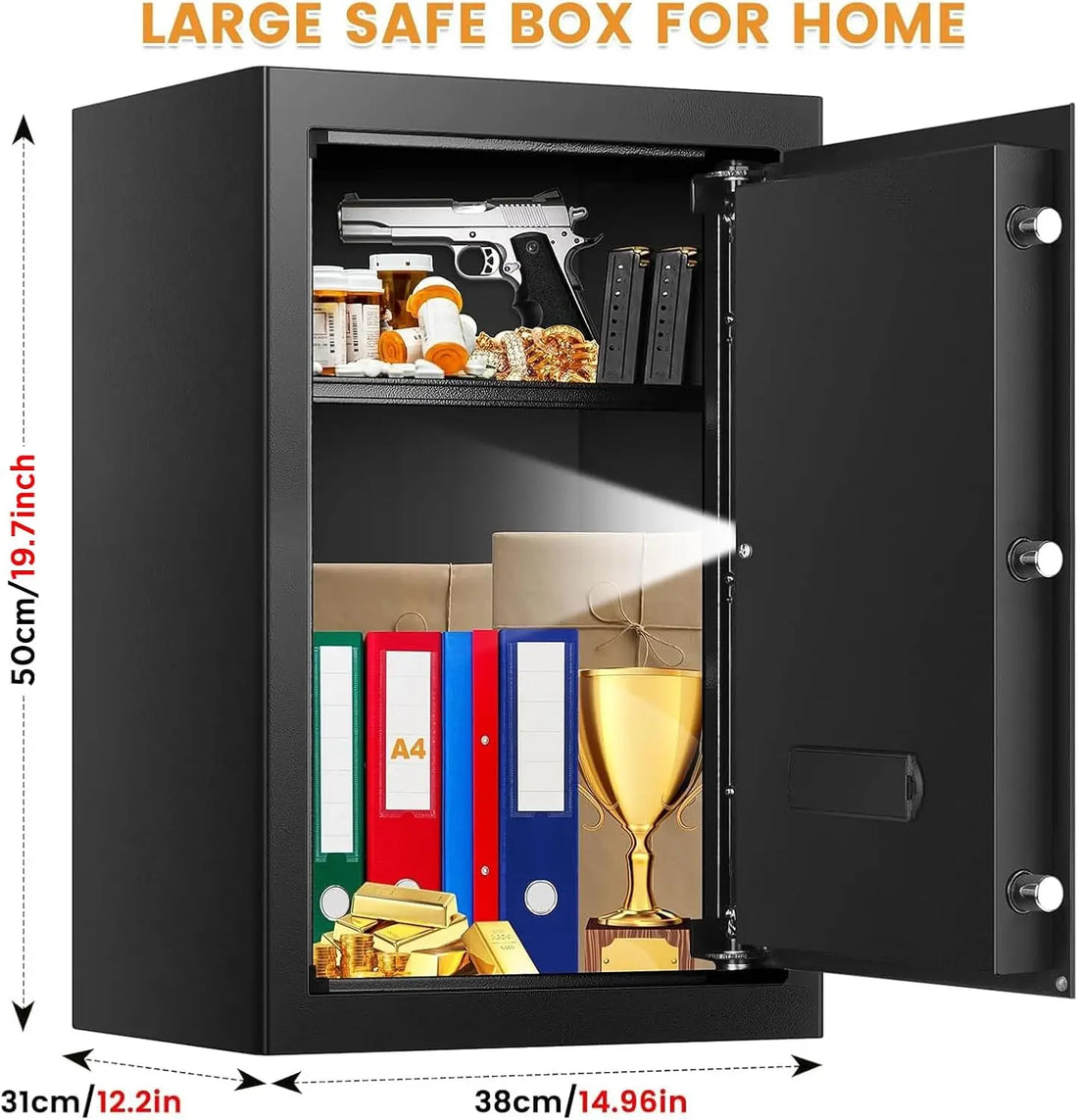 3.1 Cub Fire proof Safe for Home Documents, Anti-theft Fireproof Safe Box with Programmable Keypad, Spare Keys and Removable She