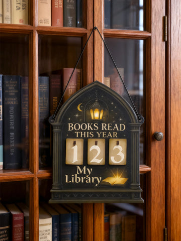 Magical Books Read Tracker Sign,Hanging Library Decor with Number Boards,Gothic Lantern & Moon Design,Book Lovers & Readers Gift