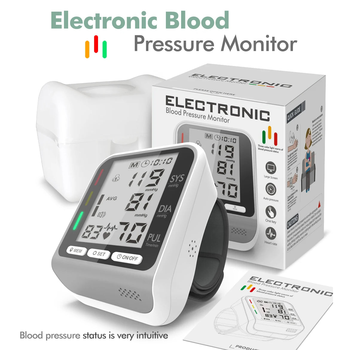 Medical Digital Wrist Blood Pressure Monitor Heart Rate Pulse Meter Measure Sphygmomanometer PR LCD Screen Portable Health Care