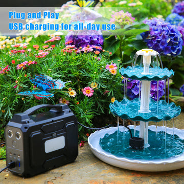 USB Water Pump Fountain Outdoor Wave Style Three-layer Flowing Bird Bath Fountain Pump Garden Pond DIY Decoration 24-hour Work